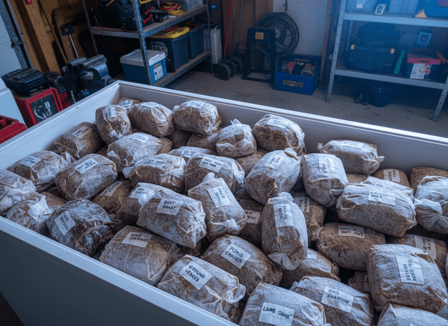 Customer photo: chest freezer packed with wrapped packages